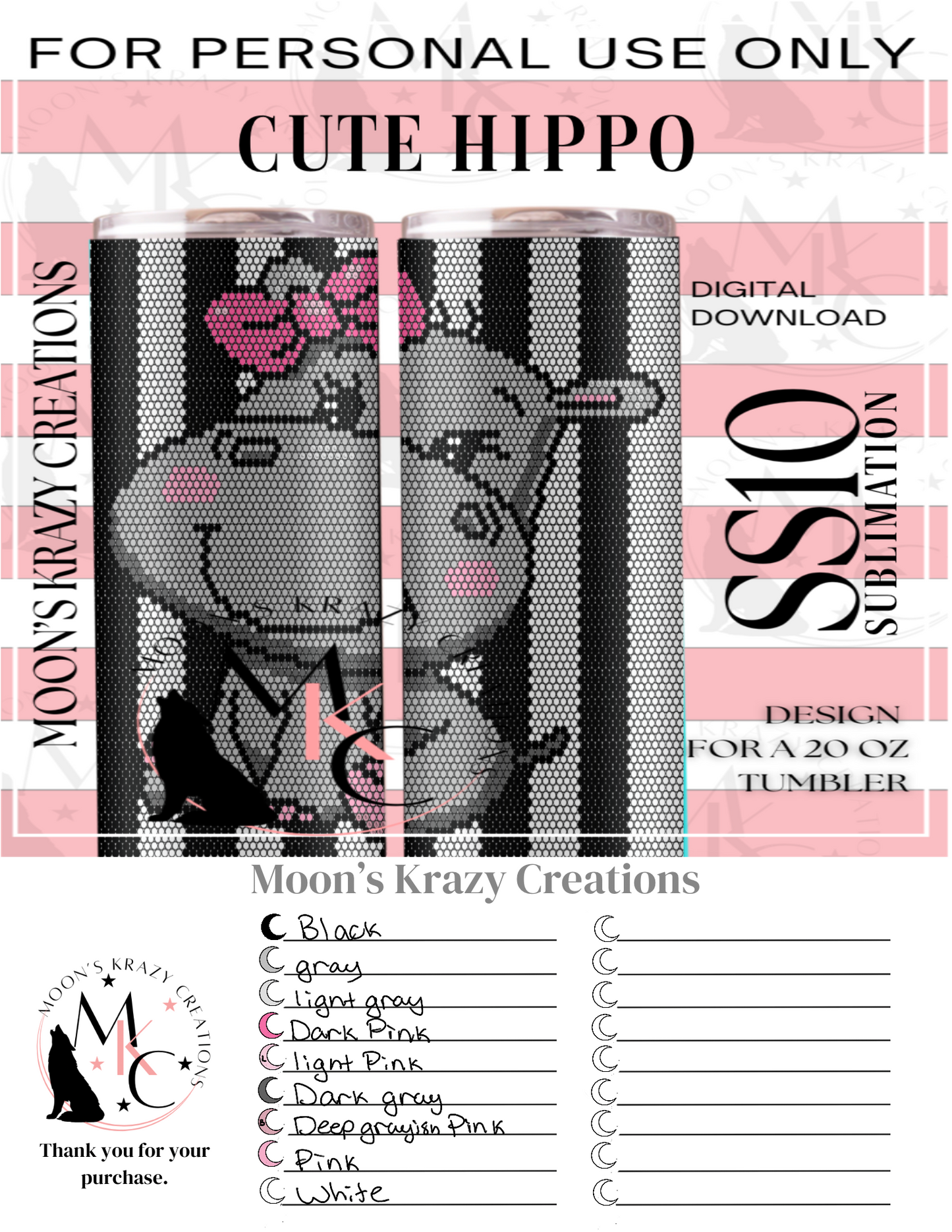 Cute hippo Sublimation